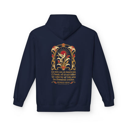 Unisex Fleece Hoodie mit Zitat - Heine - Ein neues Lied, ein besseres Lied Jugendstil – back
