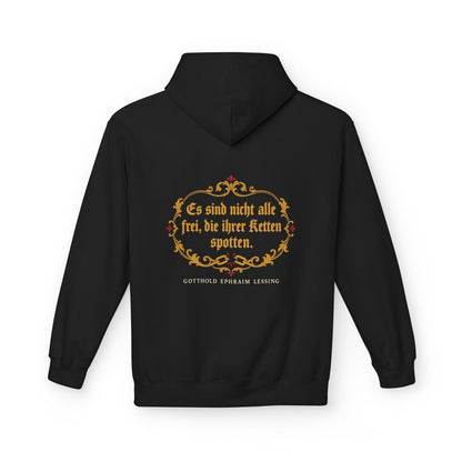 Unisex Fleece Hoodie mit Zitat - Lessing - Ketten spotten – back