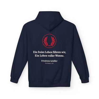 Unisex Fleece Hoodie mit Zitat - Schiller - Ein freies Leben führen wir – back