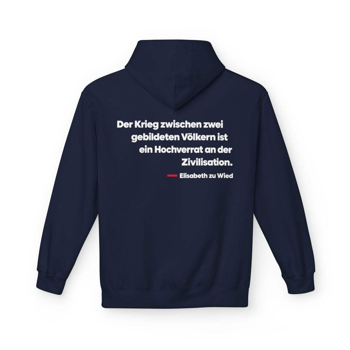 Unisex Fleece Hoodie mit Zitat - Wied - Der Krieg zwischen zwei gebildeten – back