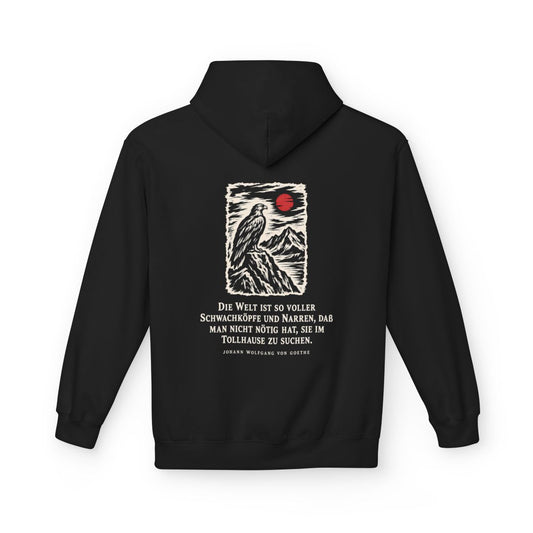 Unisex Fleece Hoodie mit Zitat - Goethe - Die Welt ist so voller – back