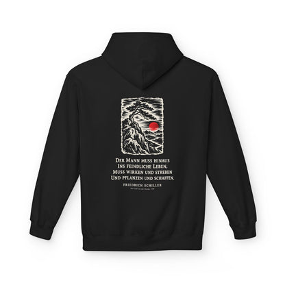 Unisex Fleece Hoodie mit Zitat - Schiller - Der Mann muss hinaus – back