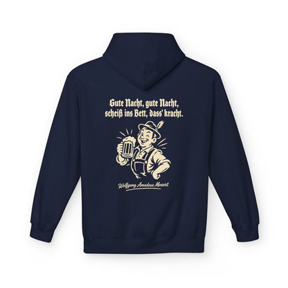 Unisex Fleece Hoodie mit Zitat - Mozart - Gute Nacht, gute Nacht – back
