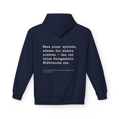 Unisex Fleece Hoodie mit Zitat - Tucholsky - Missbrauche sie – back