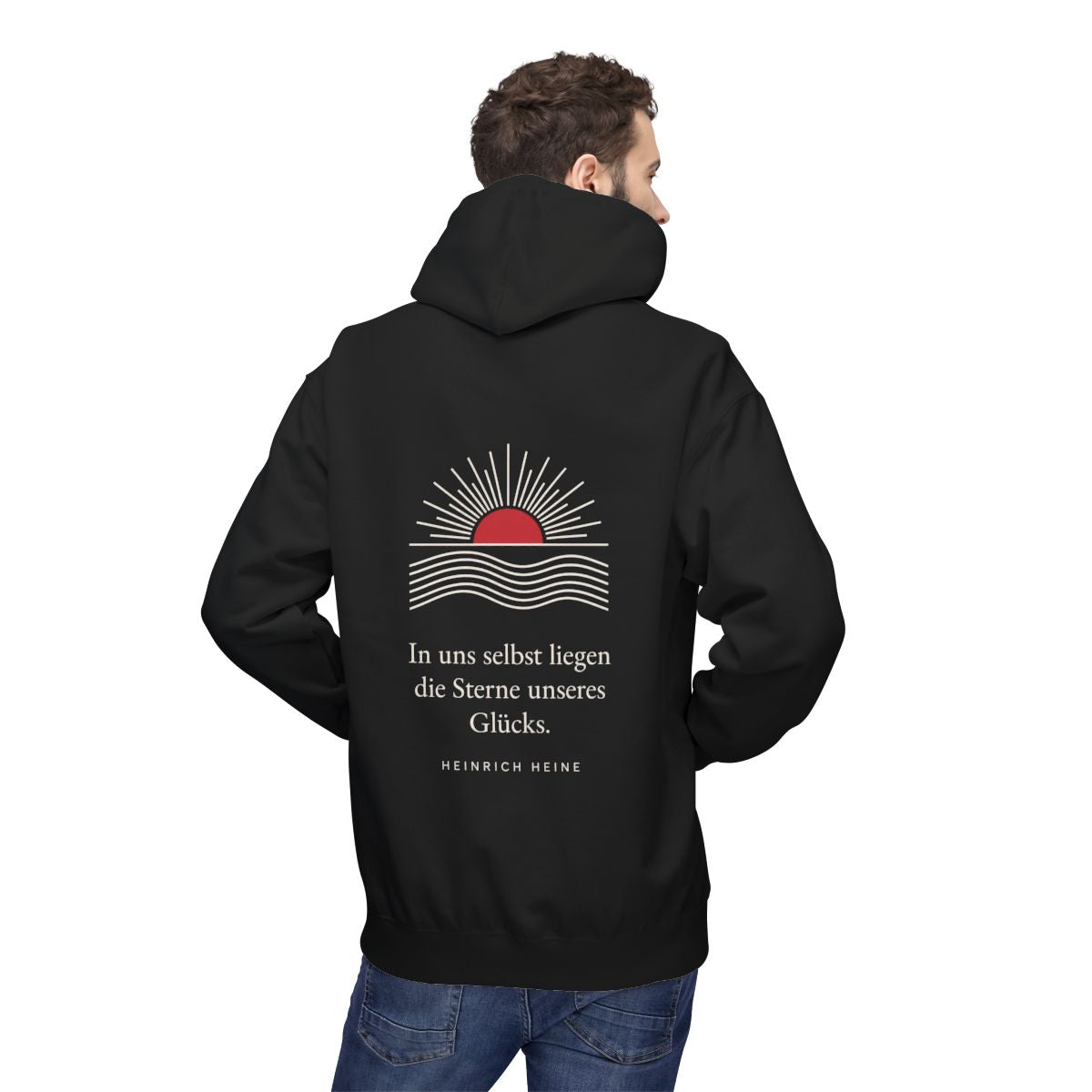 Unisex Fleece Hoodie mit Zitat - Heine - In uns selbst liegen Linien – person-2-back