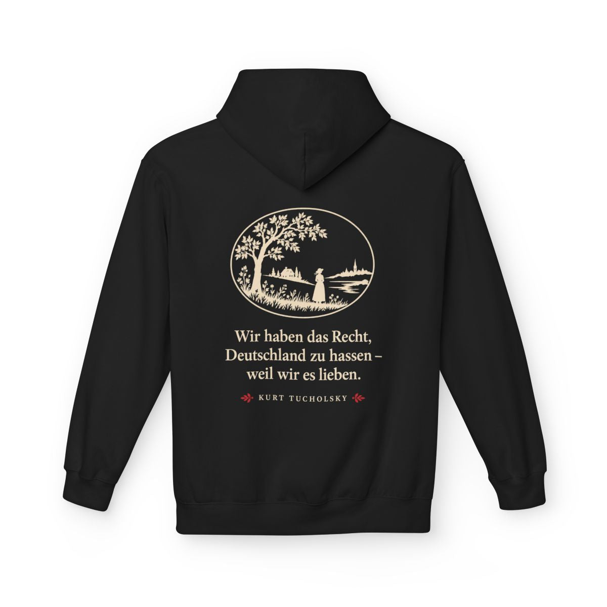 Unisex Fleece Hoodie mit Zitat - Tucholsky - Wir haben das Recht Scherenschnitt – back
