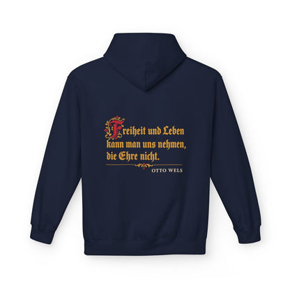 Unisex Fleece Hoodie mit Zitat - Wels - Die Ehre nicht – back