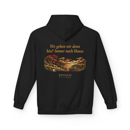 Unisex Fleece Hoodie mit Zitat - Novalis - Wo gehen wir denn hin Nachtstück – back