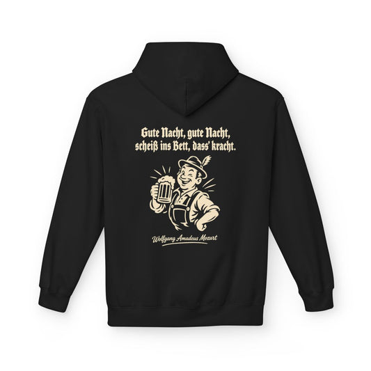 Unisex Fleece Hoodie mit Zitat - Mozart - Gute Nacht, gute Nacht – back