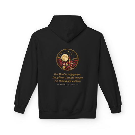 Unisex Fleece Hoodie mit Zitat - Claudius - Der Mond ist aufgegangen – back