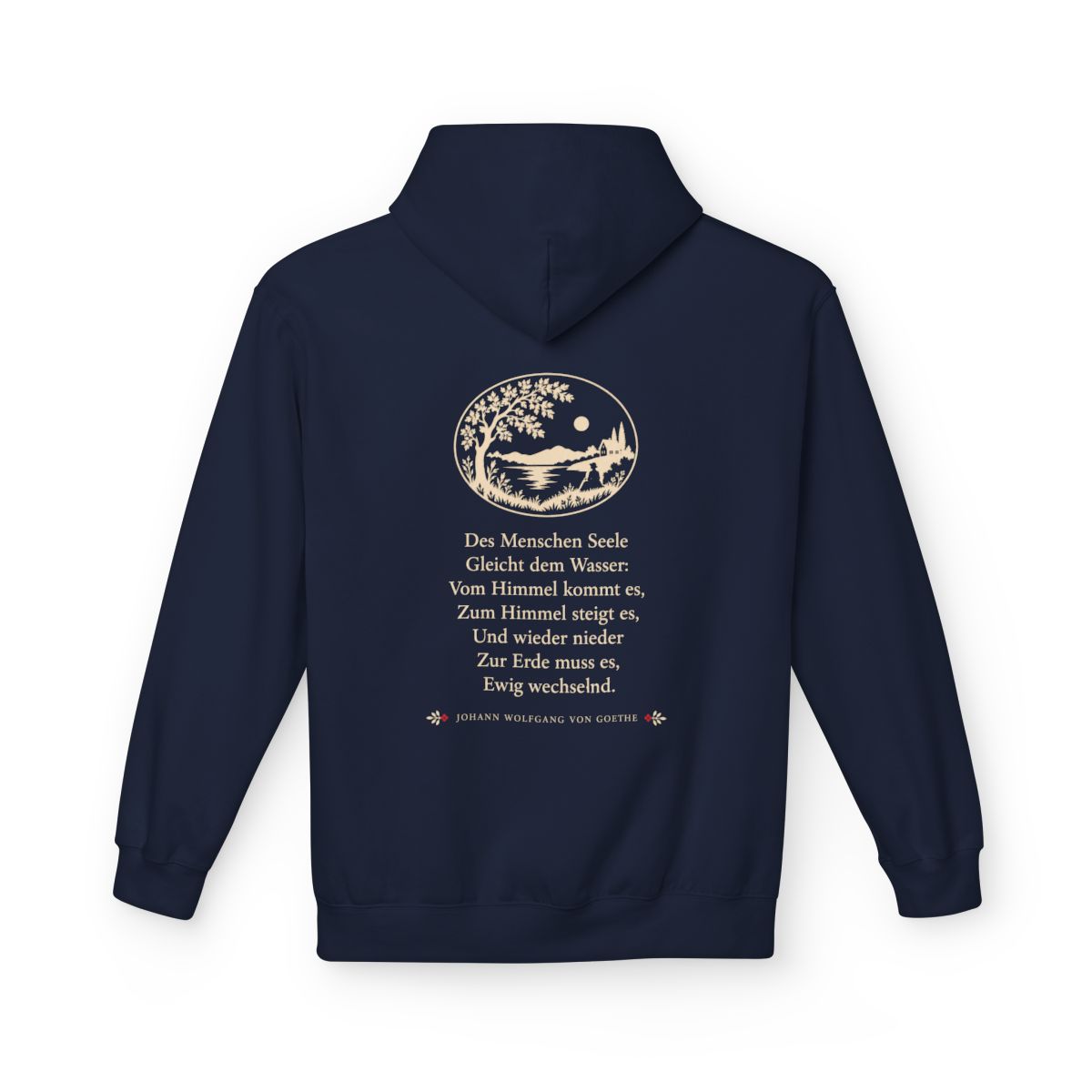 Unisex Fleece Hoodie mit Zitat - Goethe - Des Menschen Seele Scherenschnitt – back
