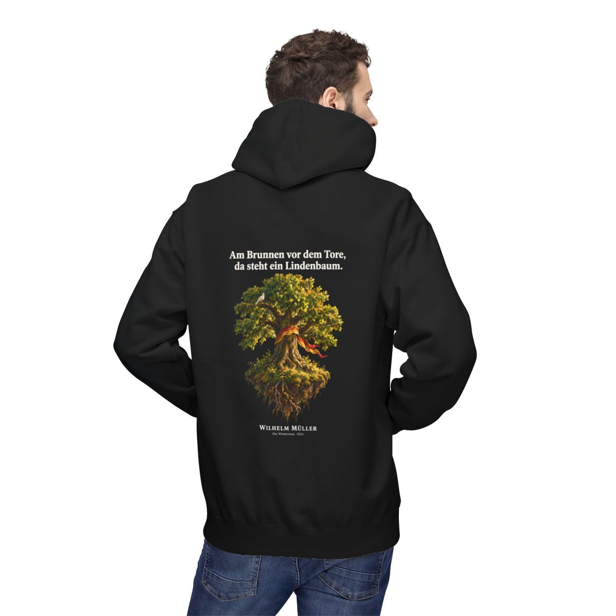 Unisex Fleece Hoodie mit Zitat - Müller - Am Brunnen vor dem Tore – person-2-back