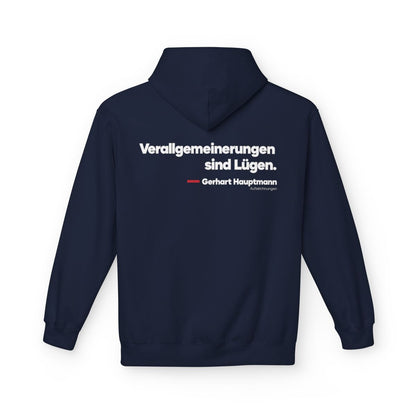 Unisex Fleece Hoodie mit Zitat - Hauptmann - Verallgemeinerungen sind Lügen – back