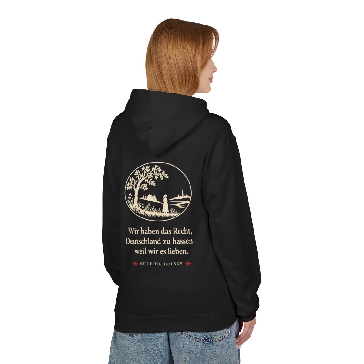 Unisex Fleece Hoodie mit Zitat - Tucholsky - Wir haben das Recht Scherenschnitt – person-1-back
