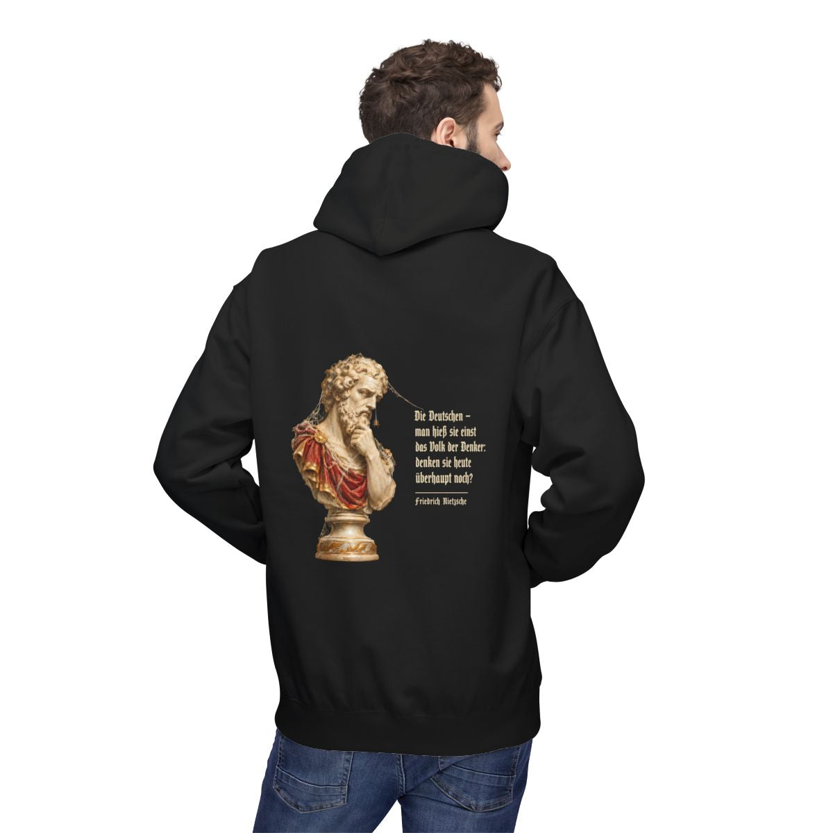 Unisex Fleece Hoodie mit Zitat - Nietzsche - Volk der Denker – person-2-back