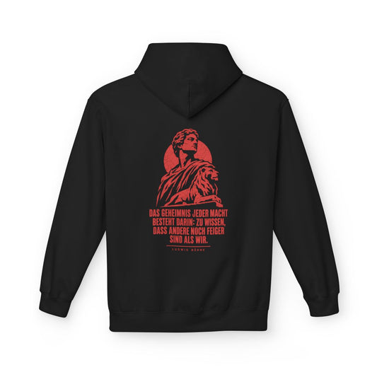 Unisex Fleece Hoodie mit Zitat - Börne - Das Geheimnis jeder Macht besteht Vintage – back