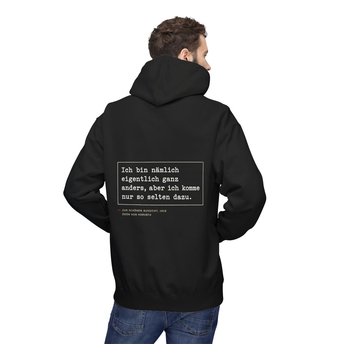 Unisex Fleece Hoodie mit Zitat - Horváth - Eigentlich ganz anders – person-2-back