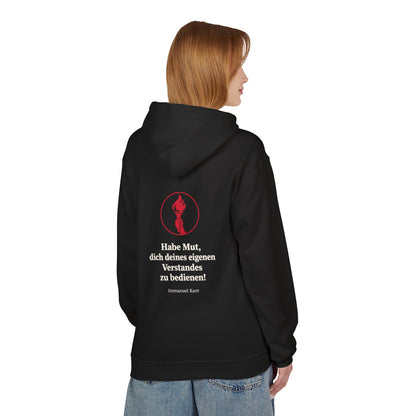 Unisex Fleece Hoodie mit Zitat - Kant - Habe Mut Fackel – person-1-back