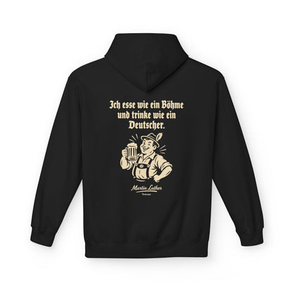 Unisex Fleece Hoodie mit Zitat - Luther - Ich esse wie ein Böhme – back