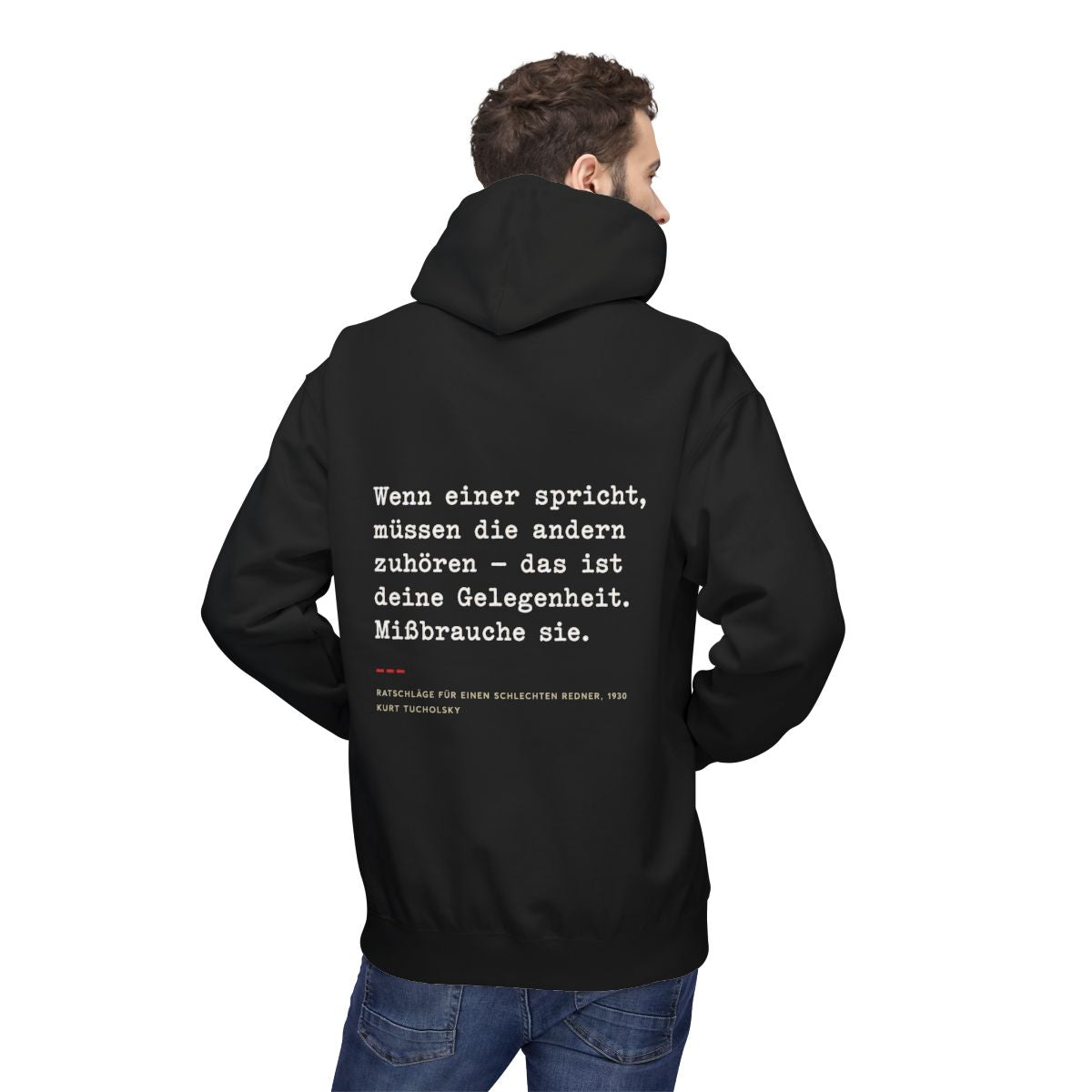 Unisex Fleece Hoodie mit Zitat - Tucholsky - Missbrauche sie – person-2-back