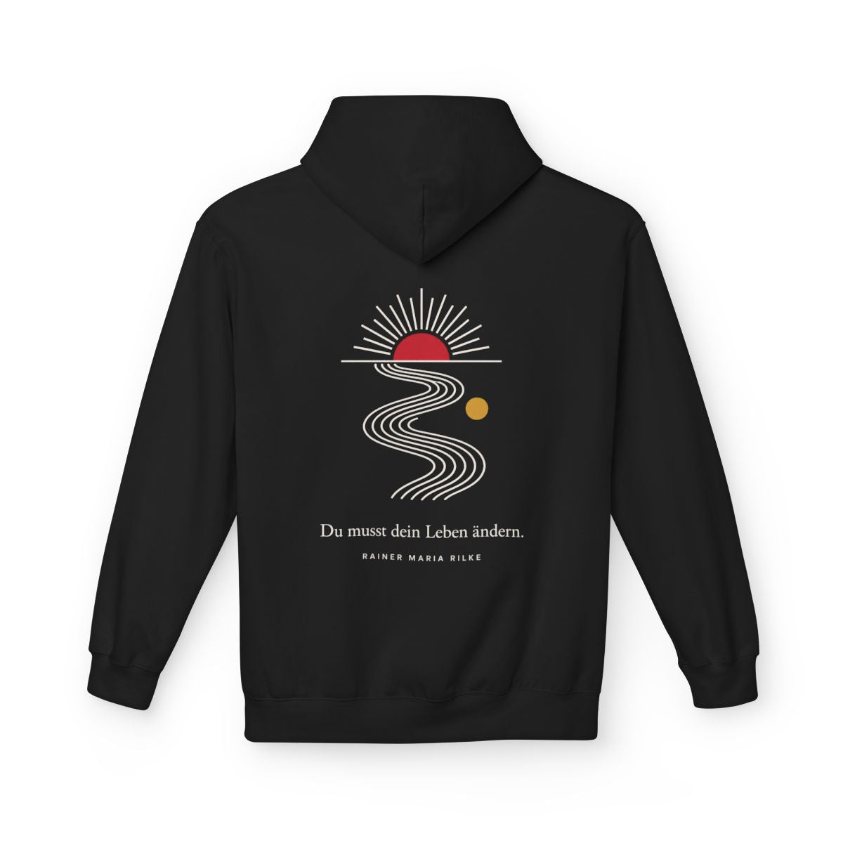 Unisex Fleece Hoodie mit Zitat - Rilke - Du musst dein Leben ändern Linien – back