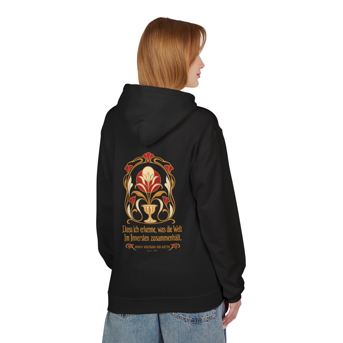 Unisex Fleece Hoodie mit Zitat - Goethe - Dass ich erkenne, was die Welt – person-1-back