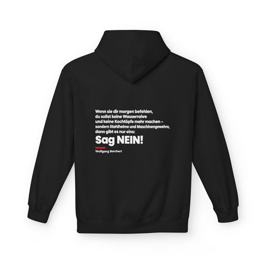 Unisex Fleece Hoodie mit Zitat - Borchert - Sag Nein – back