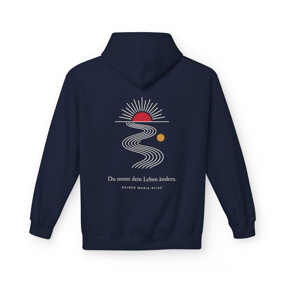Unisex Fleece Hoodie mit Zitat - Rilke - Du musst dein Leben ändern Linien – back