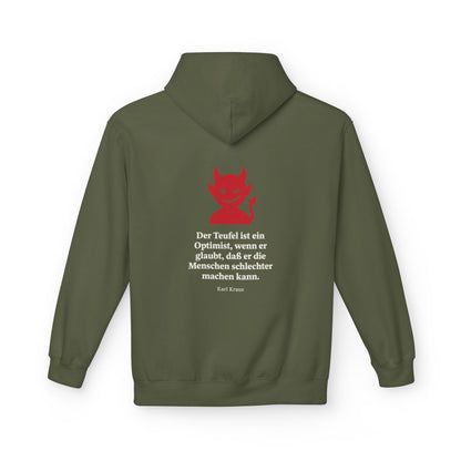 Unisex Fleece Hoodie mit Zitat - Kraus - Der Teufel ist ein Optimist – back