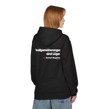Unisex Fleece Hoodie mit Zitat - Hauptmann - Verallgemeinerungen sind Lügen – person-1-back