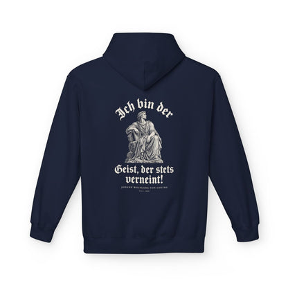 Unisex Fleece Hoodie mit Zitat - Goethe - Ich bin der Geist, der stets verneint Gravur – back