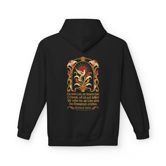 Unisex Fleece Hoodie mit Zitat - Heine - Ein neues Lied, ein besseres Lied Jugendstil – back