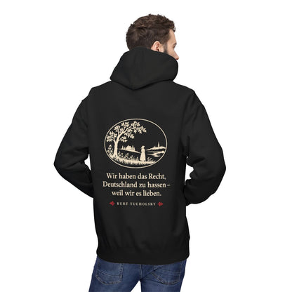 Unisex Fleece Hoodie mit Zitat - Tucholsky - Wir haben das Recht Scherenschnitt – person-2-back