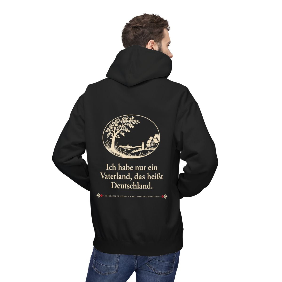 Unisex Fleece Hoodie mit Zitat - Stein - Ich habe nur ein Vaterland Scherenschnitt – person-2-back