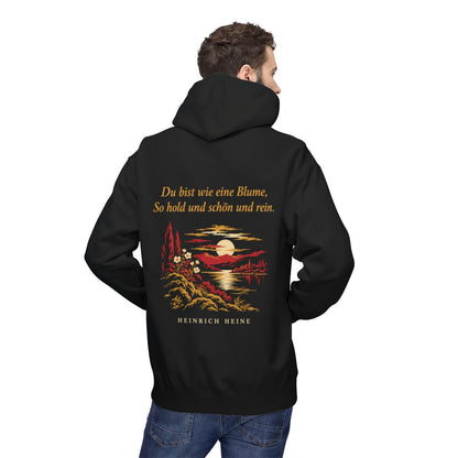 Unisex Fleece Hoodie mit Zitat - Heine - Du bist wie eine Blume – person-2-back
