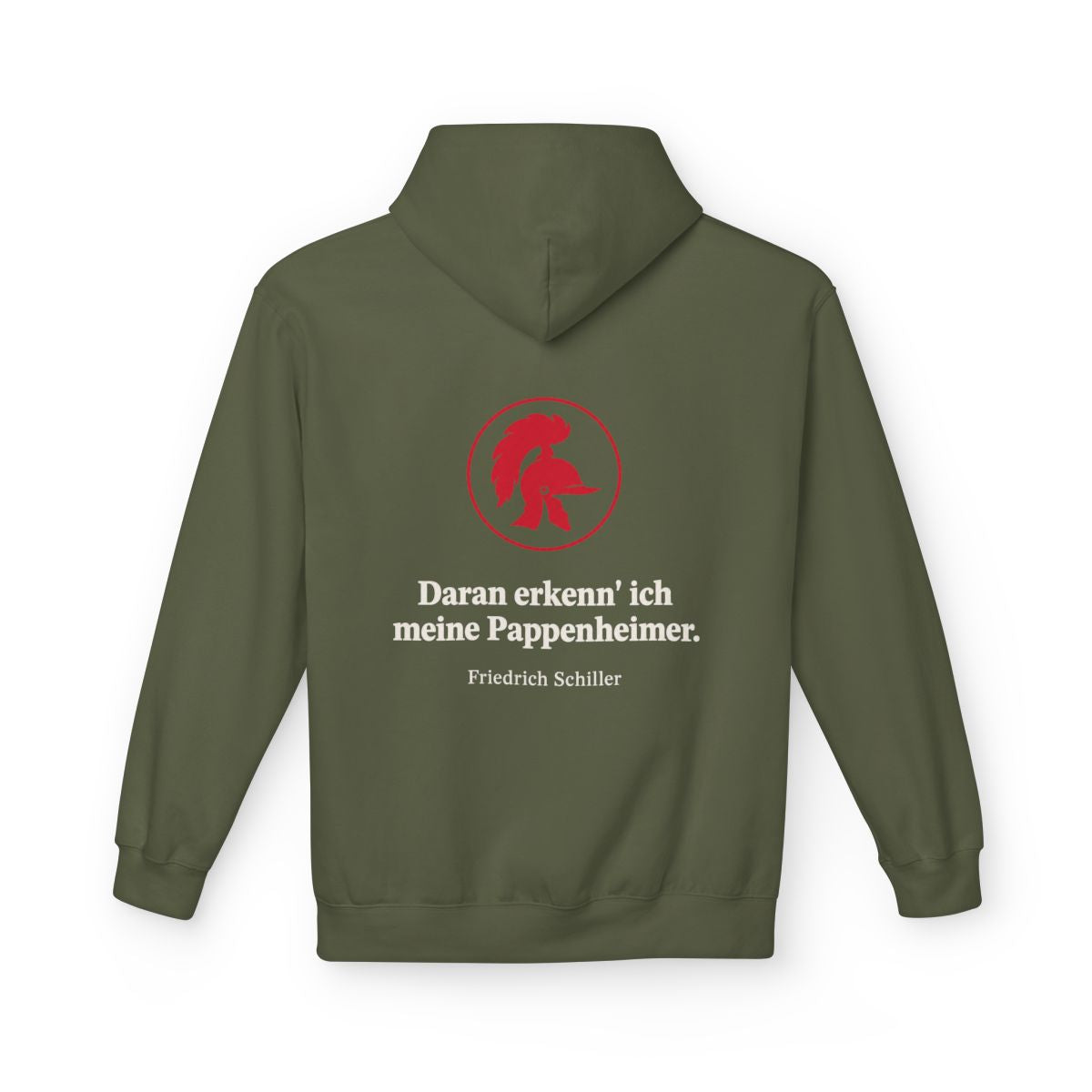 Unisex Fleece Hoodie mit Zitat - Schiller - Meine Pappenheimer – back