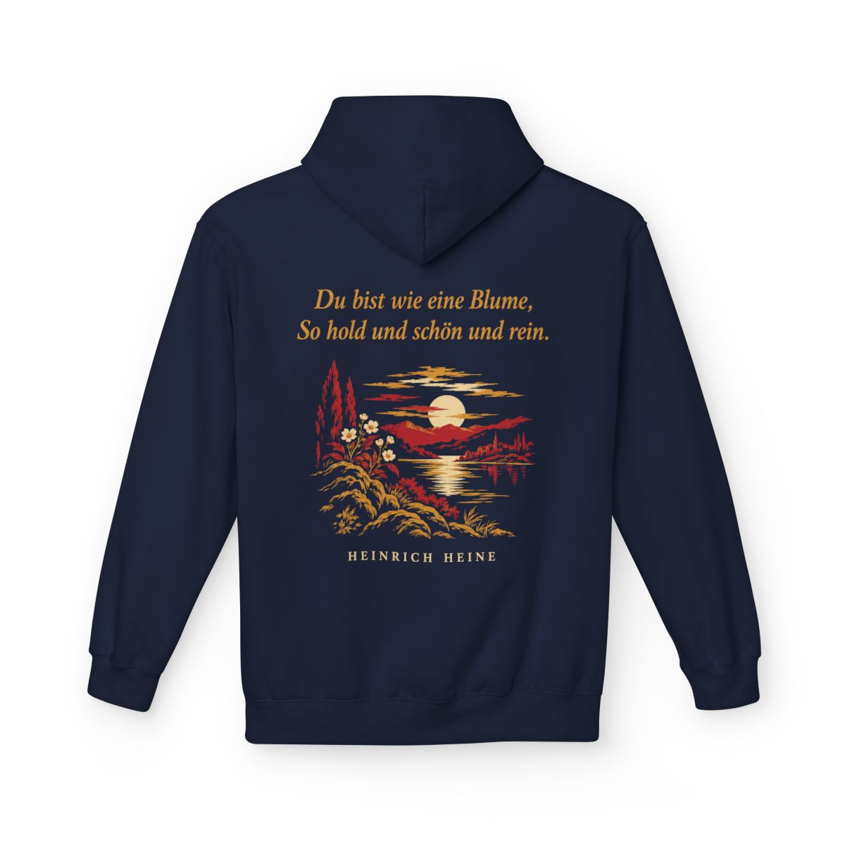 Unisex Fleece Hoodie mit Zitat - Heine - Du bist wie eine Blume – back