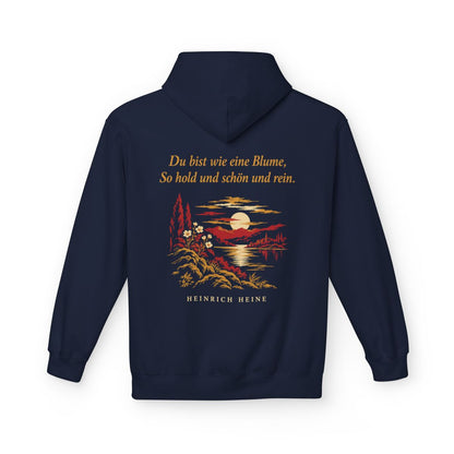 Unisex Fleece Hoodie mit Zitat - Heine - Du bist wie eine Blume – back