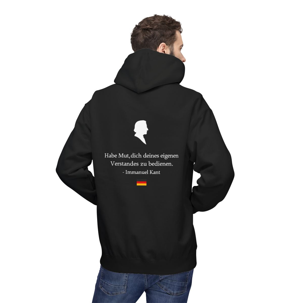 Unisex Fleece Hoodie mit Zitat - Kant - Habe Mut Silhouette – person-2-back