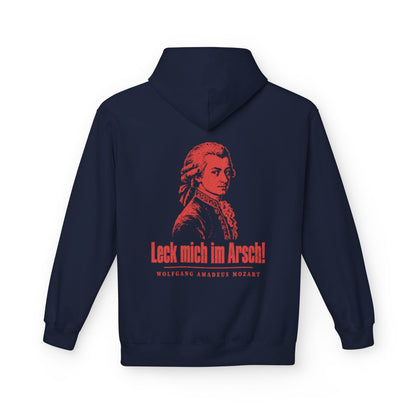 Unisex Fleece Hoodie mit Zitat - Mozart - Leck mich im Arsch Vintage – back