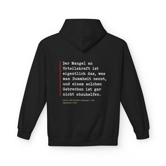 Unisex Fleece Hoodie mit Zitat - Kant - Mangel an Urteilskraft – back