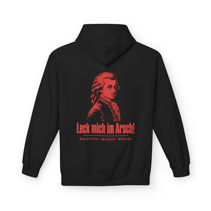 Unisex Fleece Hoodie mit Zitat - Mozart - Leck mich im Arsch Vintage – back