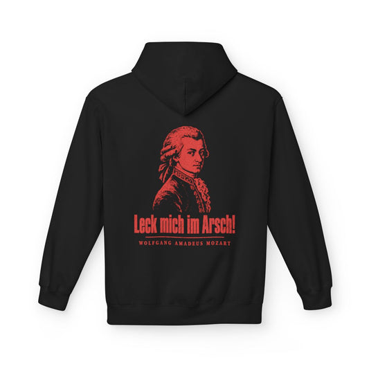 Unisex Fleece Hoodie mit Zitat - Mozart - Leck mich im Arsch Vintage – back