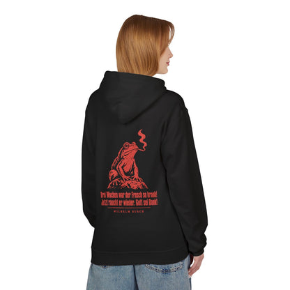 Unisex Fleece Hoodie mit Zitat - Busch - Drei Wochen war der Frosch so krank Vintage – person-1-back