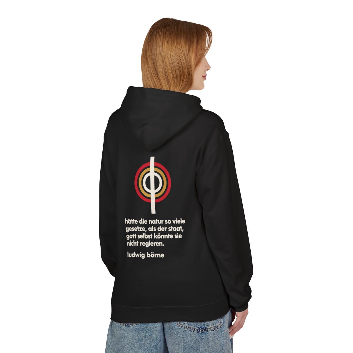 Unisex Fleece Hoodie mit Zitat - Börne - Hätte die Natur so viele Bauhaus – person-1-back