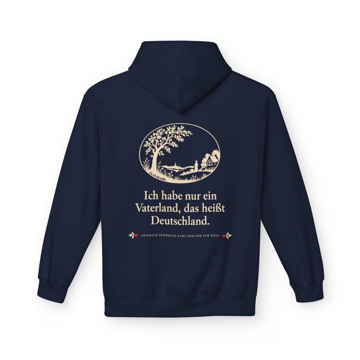 Unisex Fleece Hoodie mit Zitat - Stein - Ich habe nur ein Vaterland Scherenschnitt – back