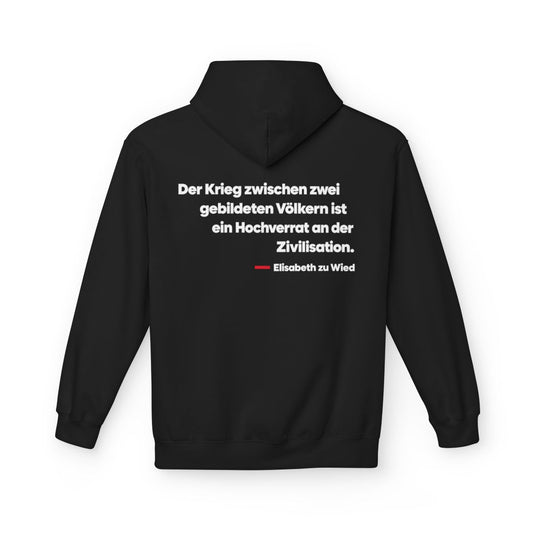 Unisex Fleece Hoodie mit Zitat - Wied - Der Krieg zwischen zwei gebildeten – back