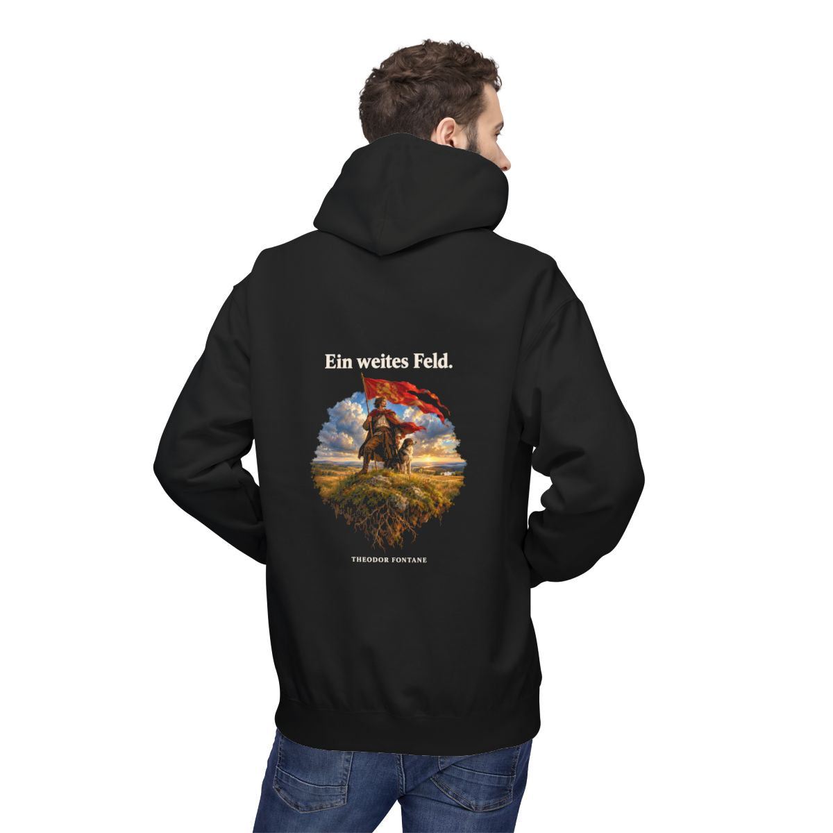 Unisex Fleece Hoodie mit Zitat - Fontane - Ein weites Feld – person-2-back