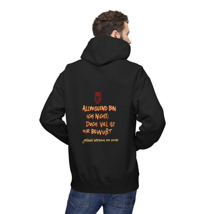 Unisex Fleece Hoodie mit Zitat - Goethe - Allwissend bin ich nicht – person-2-back