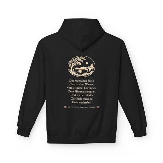 Unisex Fleece Hoodie mit Zitat - Goethe - Des Menschen Seele Scherenschnitt – back